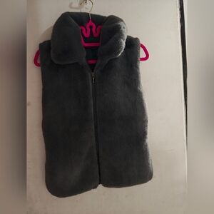 White House Black Market Gray and Pink Faux Fur Vest
